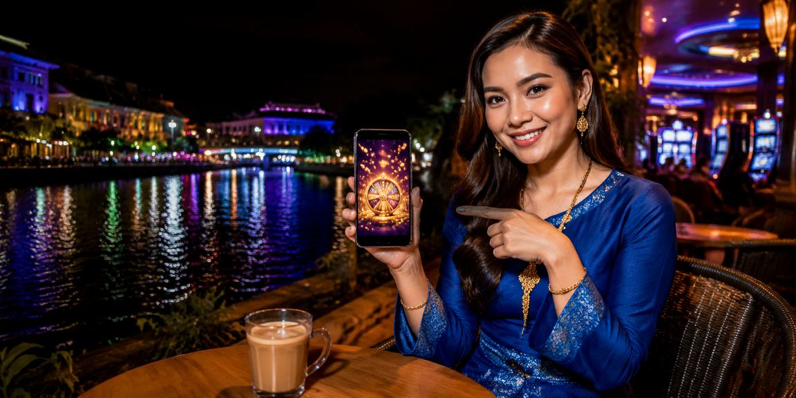 Wanita berbaju kurung bermain kasino meja digital dari telefon di Melaka